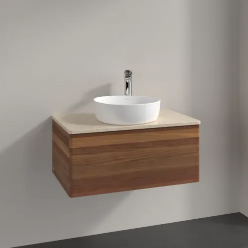 Bild von VILLEROY BOCH Antao Waschbeckenunterschrank, 1 Auszug, 800 x 360 x 500 mm, Front ohne Struktur, Warm Walnut / Botticino #K30053HM