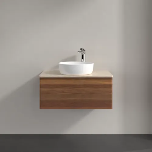 Bild von VILLEROY BOCH Antao Waschbeckenunterschrank, 1 Auszug, 800 x 360 x 500 mm, Front ohne Struktur, Warm Walnut / Botticino #K30053HM