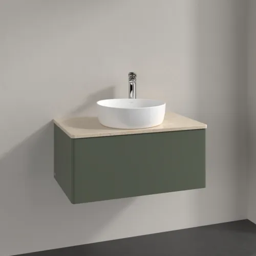 Bild von VILLEROY BOCH Antao Waschbeckenunterschrank, 1 Auszug, 800 x 360 x 500 mm, Front ohne Struktur, Leaf Green Matt Lacquer / Botticino #K30053HL