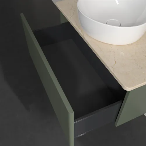 Bild von VILLEROY BOCH Antao Waschbeckenunterschrank, 1 Auszug, 800 x 360 x 500 mm, Front ohne Struktur, Leaf Green Matt Lacquer / Botticino #K30053HL