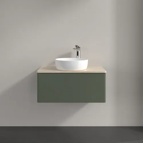 Bild von VILLEROY BOCH Antao Waschbeckenunterschrank, 1 Auszug, 800 x 360 x 500 mm, Front ohne Struktur, Leaf Green Matt Lacquer / Botticino #K30053HL