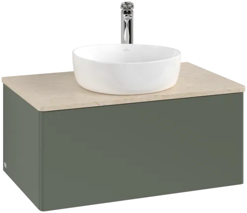 Bild von VILLEROY BOCH Antao Waschbeckenunterschrank, 1 Auszug, 800 x 360 x 500 mm, Front ohne Struktur, Leaf Green Matt Lacquer / Botticino #K30053HL