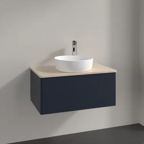 Bild von VILLEROY BOCH Antao Waschbeckenunterschrank, 1 Auszug, 800 x 360 x 500 mm, Front ohne Struktur, Midnight Blue Matt Lacquer / Botticino #K30053HG
