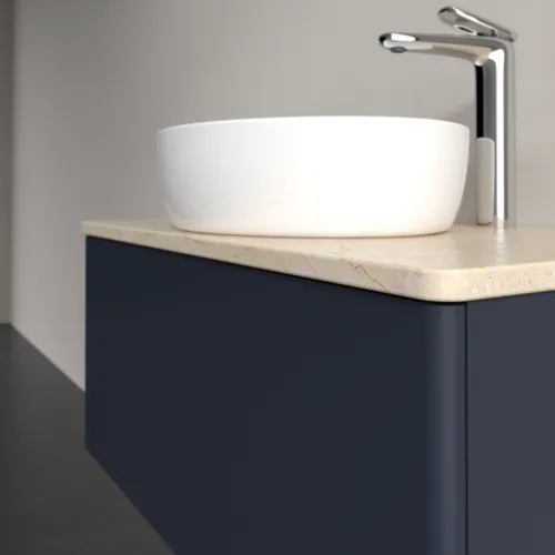 Bild von VILLEROY BOCH Antao Waschbeckenunterschrank, 1 Auszug, 800 x 360 x 500 mm, Front ohne Struktur, Midnight Blue Matt Lacquer / Botticino #K30053HG