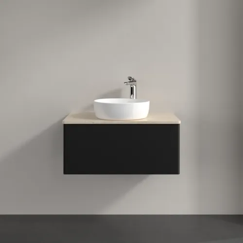 Bild von VILLEROY BOCH Antao Waschbeckenunterschrank, 1 Auszug, 800 x 360 x 500 mm, Front ohne Struktur, Black Matt Lacquer / Botticino #K30053PD