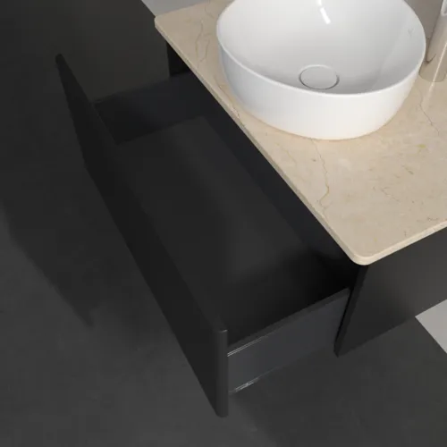 Bild von VILLEROY BOCH Antao Waschbeckenunterschrank, 1 Auszug, 800 x 360 x 500 mm, Front ohne Struktur, Black Matt Lacquer / Botticino #K30053PD