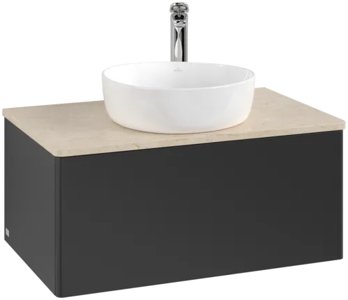 Bild von VILLEROY BOCH Antao Waschbeckenunterschrank, 1 Auszug, 800 x 360 x 500 mm, Front ohne Struktur, Black Matt Lacquer / Botticino #K30053PD