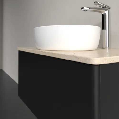 Bild von VILLEROY BOCH Antao Waschbeckenunterschrank, 1 Auszug, 800 x 360 x 500 mm, Front ohne Struktur, Black Matt Lacquer / Botticino #K30053PD
