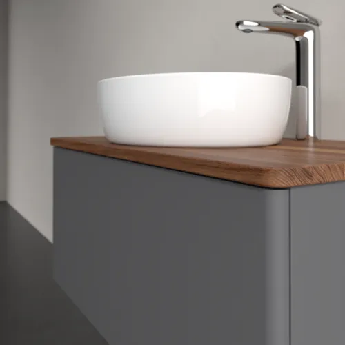 Bild von VILLEROY BOCH Antao Waschbeckenunterschrank, 1 Auszug, 800 x 360 x 500 mm, Front ohne Struktur, Anthracite Matt Lacquer / Warm Walnut #K30052GK
