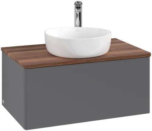 Bild von VILLEROY BOCH Antao Waschbeckenunterschrank, 1 Auszug, 800 x 360 x 500 mm, Front ohne Struktur, Anthracite Matt Lacquer / Warm Walnut #K30052GK