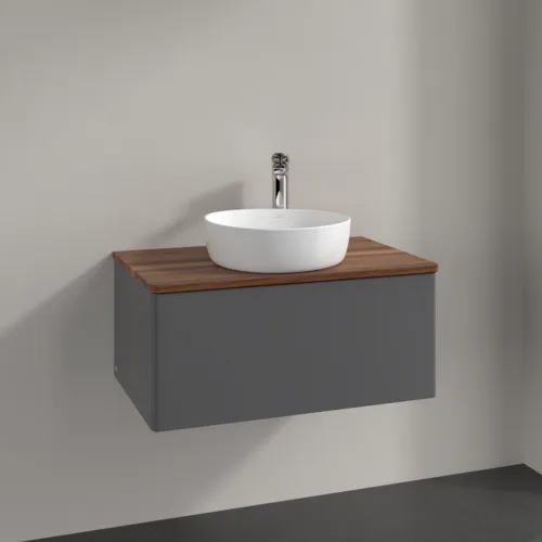 Bild von VILLEROY BOCH Antao Waschbeckenunterschrank, 1 Auszug, 800 x 360 x 500 mm, Front ohne Struktur, Anthracite Matt Lacquer / Warm Walnut #K30052GK