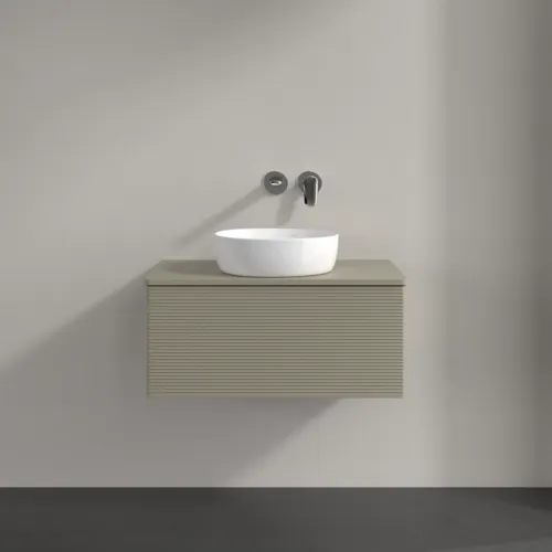 Bild von VILLEROY BOCH Antao Waschbeckenunterschrank, 1 Auszug, 800 x 360 x 500 mm, Front mit Struktur, Stone Grey Matt Lacquer / Stone Grey Matt Lacquer #K30110HK