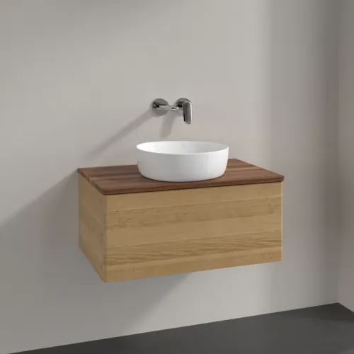 Bild von VILLEROY BOCH Antao Waschbeckenunterschrank, 1 Auszug, 800 x 360 x 500 mm, Front ohne Struktur, Honey Oak / Warm Walnut #K30012HN