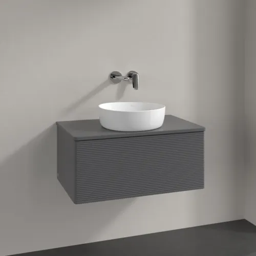 Bild von VILLEROY BOCH Antao Waschbeckenunterschrank, 1 Auszug, 800 x 360 x 500 mm, Front mit Struktur, Anthracite Matt Lacquer / Anthracite Matt Lacquer #K30110GK