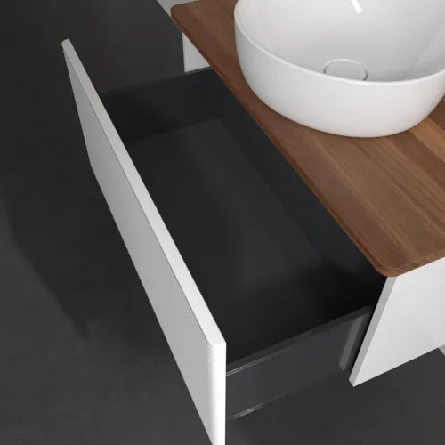 Bild von VILLEROY BOCH Antao Waschbeckenunterschrank, 1 Auszug, 800 x 360 x 500 mm, Front mit Struktur, Glossy White Lacquer / Warm Walnut #K30112GF