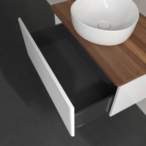 Bild von VILLEROY BOCH Antao Waschbeckenunterschrank, 1 Auszug, 800 x 360 x 500 mm, Front mit Struktur, Glossy White Lacquer / Warm Walnut #K30112GF