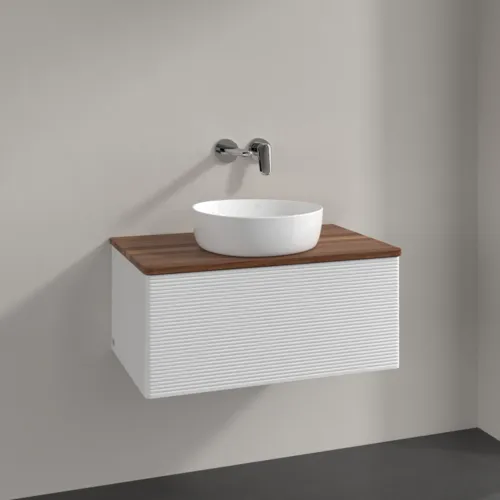 Bild von VILLEROY BOCH Antao Waschbeckenunterschrank, 1 Auszug, 800 x 360 x 500 mm, Front mit Struktur, Glossy White Lacquer / Warm Walnut #K30112GF
