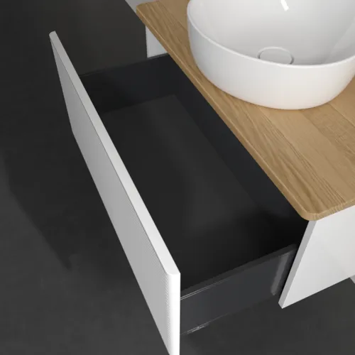 Bild von VILLEROY BOCH Antao Waschbeckenunterschrank, 1 Auszug, 800 x 360 x 500 mm, Front mit Struktur, Glossy White Lacquer / Honey Oak #K30111GF