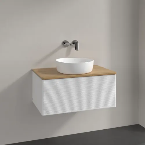 Bild von VILLEROY BOCH Antao Waschbeckenunterschrank, 1 Auszug, 800 x 360 x 500 mm, Front mit Struktur, Glossy White Lacquer / Honey Oak #K30111GF