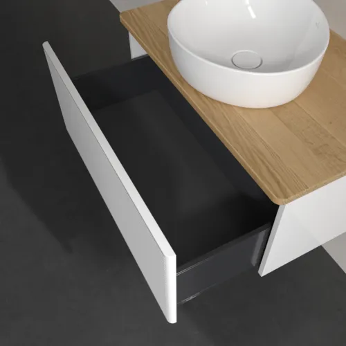 Bild von VILLEROY BOCH Antao Waschbeckenunterschrank, 1 Auszug, 800 x 360 x 500 mm, Front mit Struktur, Glossy White Lacquer / Honey Oak #K30111GF