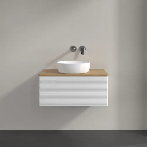 Bild von VILLEROY BOCH Antao Waschbeckenunterschrank, 1 Auszug, 800 x 360 x 500 mm, Front mit Struktur, Glossy White Lacquer / Honey Oak #K30111GF