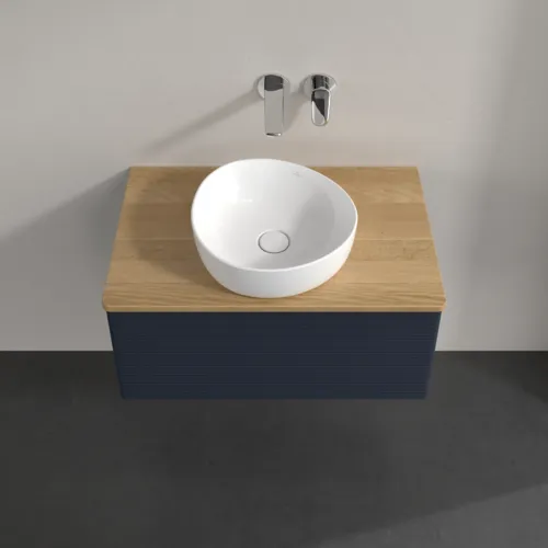 Bild von VILLEROY BOCH Antao Waschbeckenunterschrank, 1 Auszug, 800 x 360 x 500 mm, Front mit Struktur, Midnight Blue Matt Lacquer / Honey Oak #K30111HG