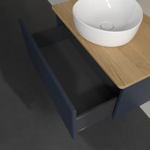 Bild von VILLEROY BOCH Antao Waschbeckenunterschrank, 1 Auszug, 800 x 360 x 500 mm, Front mit Struktur, Midnight Blue Matt Lacquer / Honey Oak #K30111HG