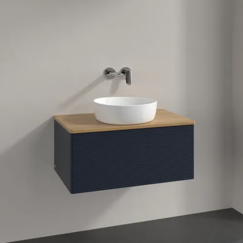 Bild von VILLEROY BOCH Antao Waschbeckenunterschrank, 1 Auszug, 800 x 360 x 500 mm, Front mit Struktur, Midnight Blue Matt Lacquer / Honey Oak #K30111HG