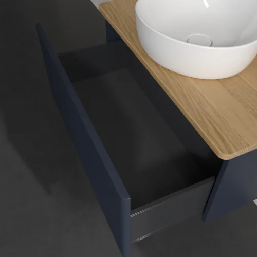 Bild von VILLEROY BOCH Antao Waschbeckenunterschrank, 1 Auszug, 800 x 360 x 500 mm, Front mit Struktur, Midnight Blue Matt Lacquer / Honey Oak #K30111HG