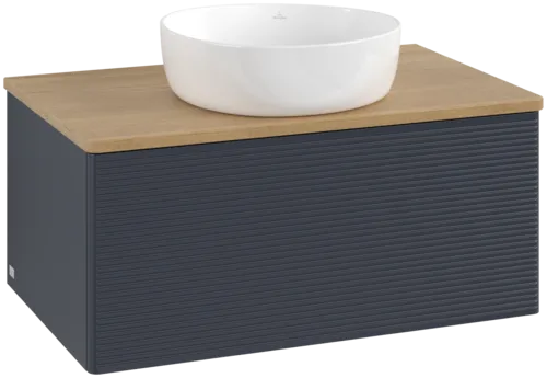 Bild von VILLEROY BOCH Antao Waschbeckenunterschrank, 1 Auszug, 800 x 360 x 500 mm, Front mit Struktur, Midnight Blue Matt Lacquer / Honey Oak #K30111HG