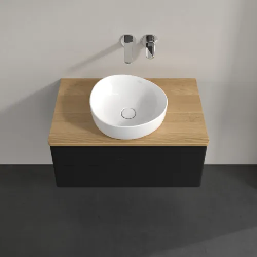 Bild von VILLEROY BOCH Antao Waschbeckenunterschrank, 1 Auszug, 800 x 360 x 500 mm, Front mit Struktur, Black Matt Lacquer / Honey Oak #K30111PD
