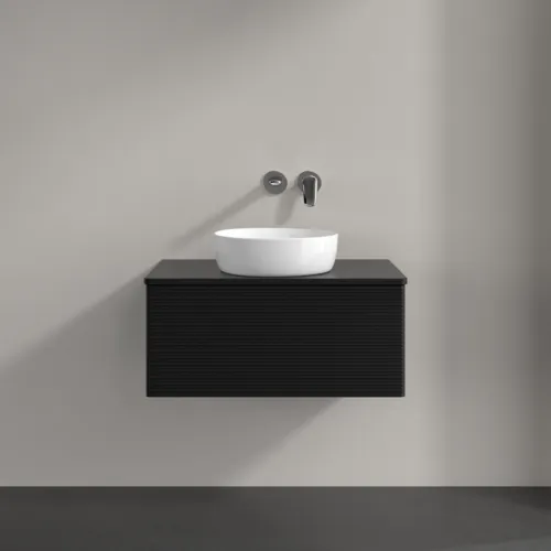 Bild von VILLEROY BOCH Antao Waschbeckenunterschrank, 1 Auszug, 800 x 360 x 500 mm, Front mit Struktur, Black Matt Lacquer / Black Matt Lacquer #K30110PD