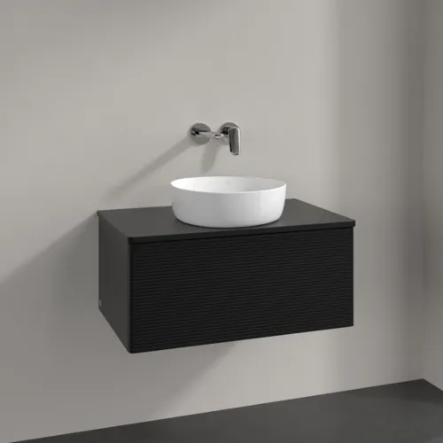 Bild von VILLEROY BOCH Antao Waschbeckenunterschrank, 1 Auszug, 800 x 360 x 500 mm, Front mit Struktur, Black Matt Lacquer / Black Matt Lacquer #K30110PD