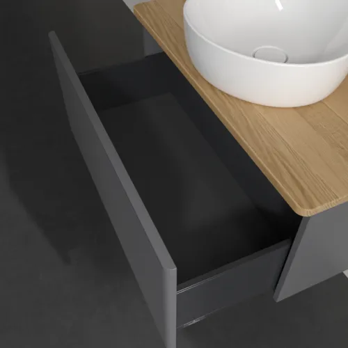 Bild von VILLEROY BOCH Antao Waschbeckenunterschrank, 1 Auszug, 800 x 360 x 500 mm, Front mit Struktur, Anthracite Matt Lacquer / Honey Oak #K30111GK