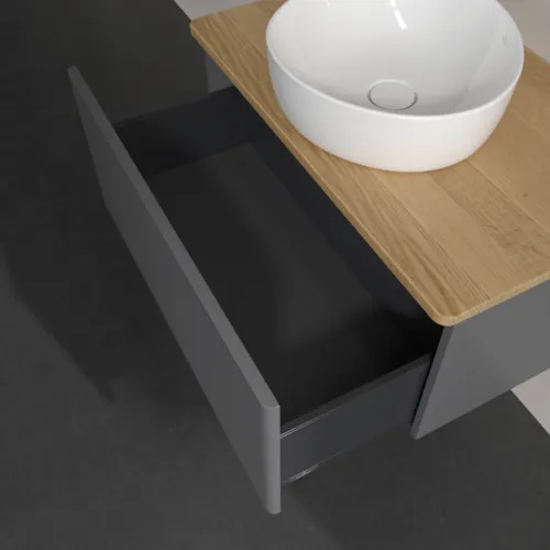 Bild von VILLEROY BOCH Antao Waschbeckenunterschrank, 1 Auszug, 800 x 360 x 500 mm, Front mit Struktur, Anthracite Matt Lacquer / Honey Oak #K30111GK