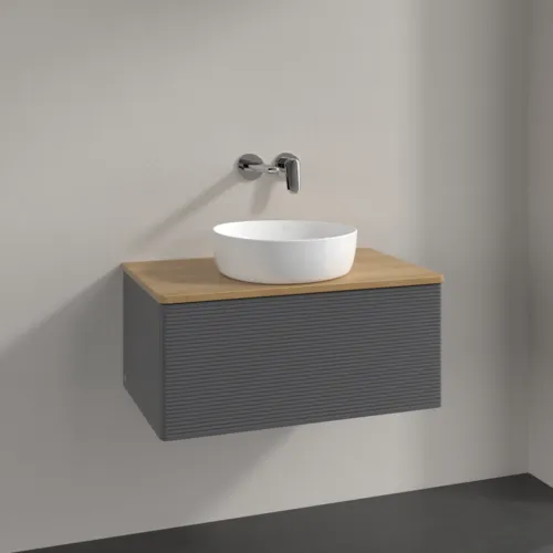 Bild von VILLEROY BOCH Antao Waschbeckenunterschrank, 1 Auszug, 800 x 360 x 500 mm, Front mit Struktur, Anthracite Matt Lacquer / Honey Oak #K30111GK