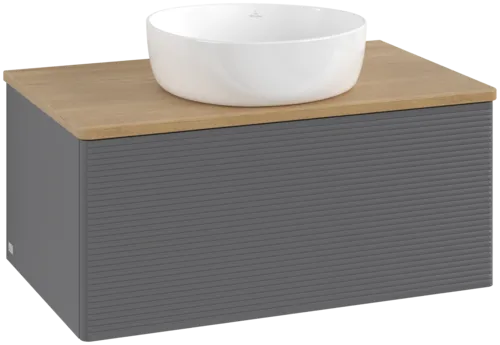 Bild von VILLEROY BOCH Antao Waschbeckenunterschrank, 1 Auszug, 800 x 360 x 500 mm, Front mit Struktur, Anthracite Matt Lacquer / Honey Oak #K30111GK
