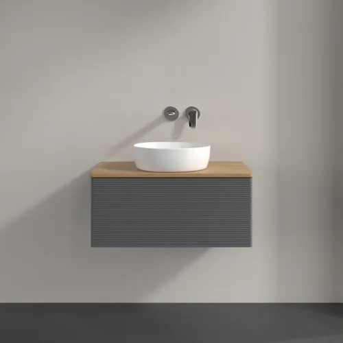 Bild von VILLEROY BOCH Antao Waschbeckenunterschrank, 1 Auszug, 800 x 360 x 500 mm, Front mit Struktur, Anthracite Matt Lacquer / Honey Oak #K30111GK