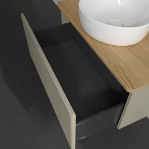 Bild von VILLEROY BOCH Antao Waschbeckenunterschrank, 1 Auszug, 800 x 360 x 500 mm, Front mit Struktur, Stone Grey Matt Lacquer / Honey Oak #K30111HK