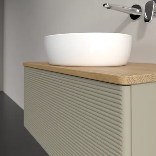 Bild von VILLEROY BOCH Antao Waschbeckenunterschrank, 1 Auszug, 800 x 360 x 500 mm, Front mit Struktur, Stone Grey Matt Lacquer / Honey Oak #K30111HK