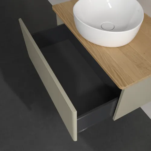 Bild von VILLEROY BOCH Antao Waschbeckenunterschrank, 1 Auszug, 800 x 360 x 500 mm, Front mit Struktur, Stone Grey Matt Lacquer / Honey Oak #K30111HK