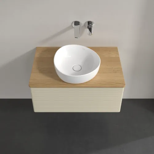 Bild von VILLEROY BOCH Antao Waschbeckenunterschrank, 1 Auszug, 800 x 360 x 500 mm, Front mit Struktur, Silk Grey Matt Lacquer / Honey Oak #K30111HJ