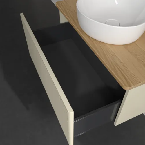 Bild von VILLEROY BOCH Antao Waschbeckenunterschrank, 1 Auszug, 800 x 360 x 500 mm, Front mit Struktur, Silk Grey Matt Lacquer / Honey Oak #K30111HJ