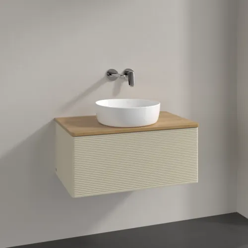 Bild von VILLEROY BOCH Antao Waschbeckenunterschrank, 1 Auszug, 800 x 360 x 500 mm, Front mit Struktur, Silk Grey Matt Lacquer / Honey Oak #K30111HJ