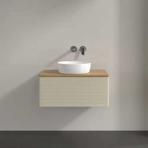 Bild von VILLEROY BOCH Antao Waschbeckenunterschrank, 1 Auszug, 800 x 360 x 500 mm, Front mit Struktur, Silk Grey Matt Lacquer / Honey Oak #K30111HJ