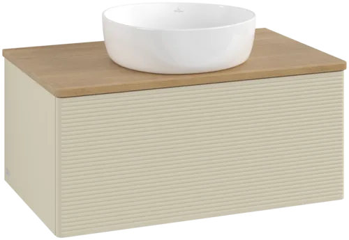 Bild von VILLEROY BOCH Antao Waschbeckenunterschrank, 1 Auszug, 800 x 360 x 500 mm, Front mit Struktur, Silk Grey Matt Lacquer / Honey Oak #K30111HJ