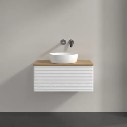 Bild von VILLEROY BOCH Antao Waschbeckenunterschrank, 1 Auszug, 800 x 360 x 500 mm, Front mit Struktur, White Matt Lacquer / Honey Oak #K30111MT