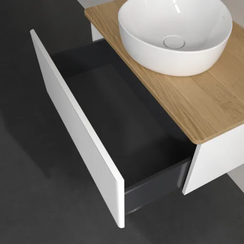 Bild von VILLEROY BOCH Antao Waschbeckenunterschrank, 1 Auszug, 800 x 360 x 500 mm, Front mit Struktur, White Matt Lacquer / Honey Oak #K30111MT