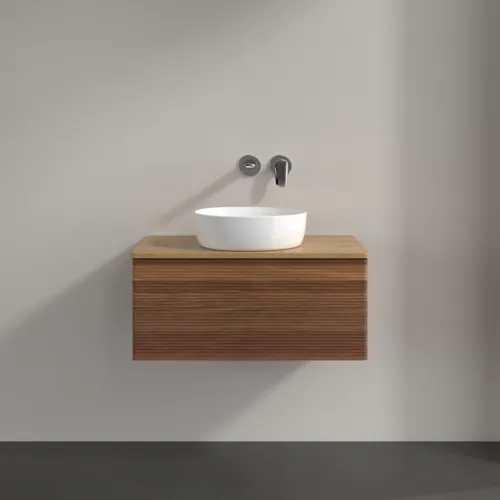 Bild von VILLEROY BOCH Antao Waschbeckenunterschrank, 1 Auszug, 800 x 360 x 500 mm, Front mit Struktur, Warm Walnut / Honey Oak #K30111HM