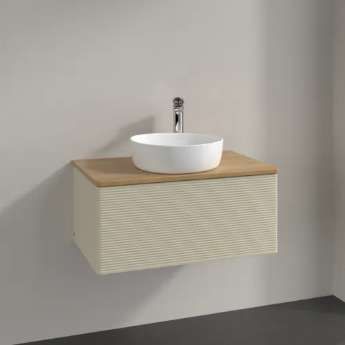 Bild von VILLEROY BOCH Antao Waschbeckenunterschrank, 1 Auszug, 800 x 360 x 500 mm, Front mit Struktur, Silk Grey Matt Lacquer / Honey Oak #K30151HJ